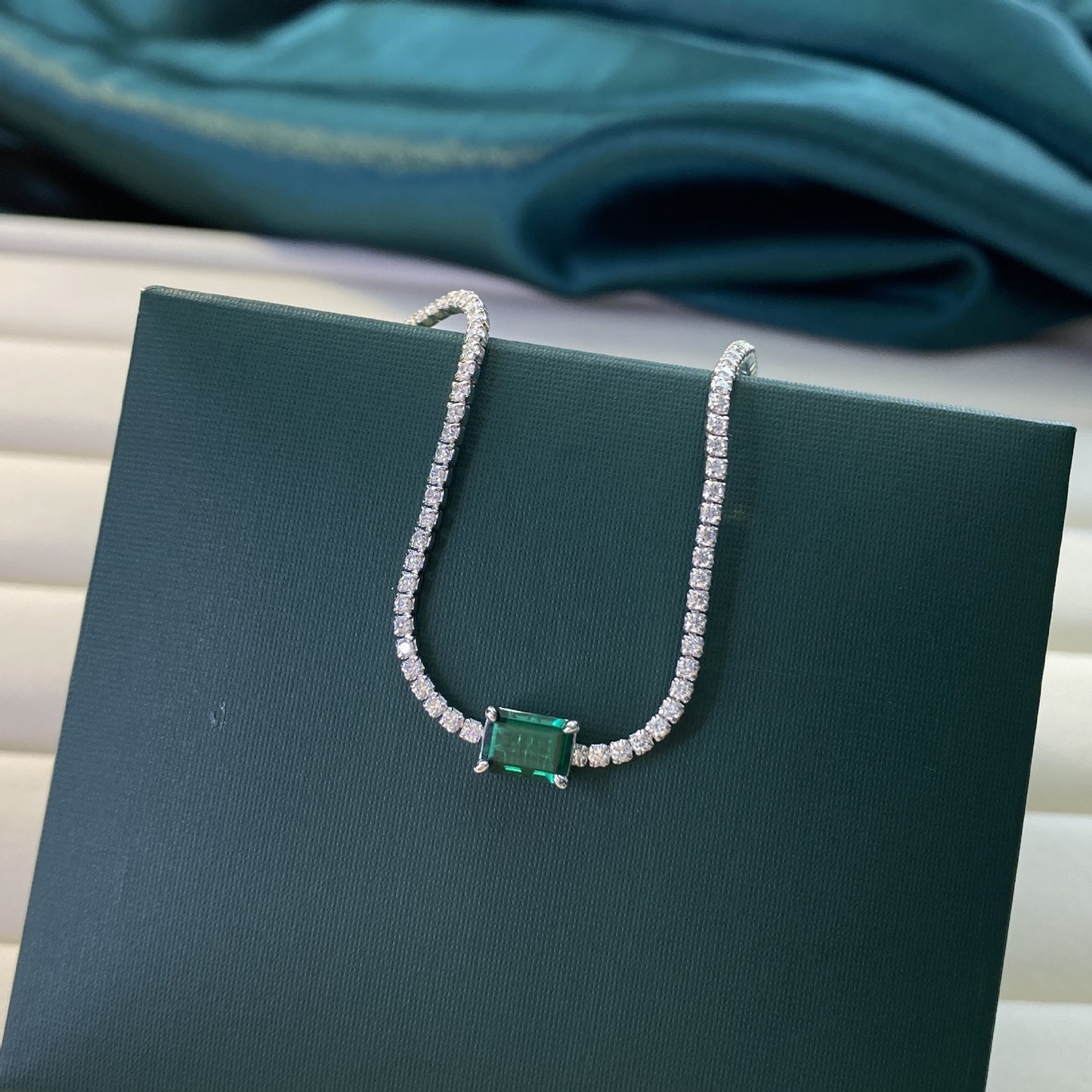 OliyaDesign 1.25Ct Lab-Grown Emerald 925 Sterling Silver 5*7 Vintage Bracelet