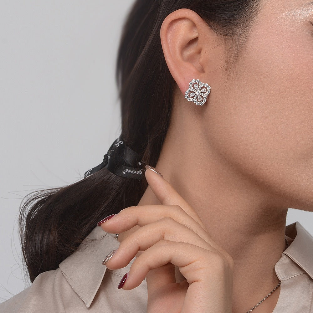 OliyaDesign 3*4 Four-Leaf Clover 925 Sterling Silver Stud Earrings