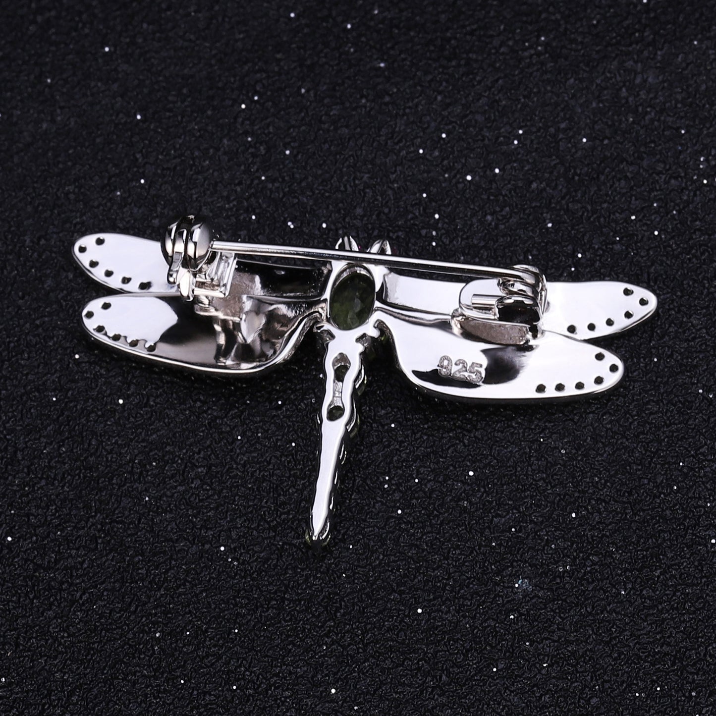 OliyaDesign Designer-Designed Natural Gemstone Dragonfly Brooch With Classic And Elegant S925 Sterling Silver And Natural Peridot.