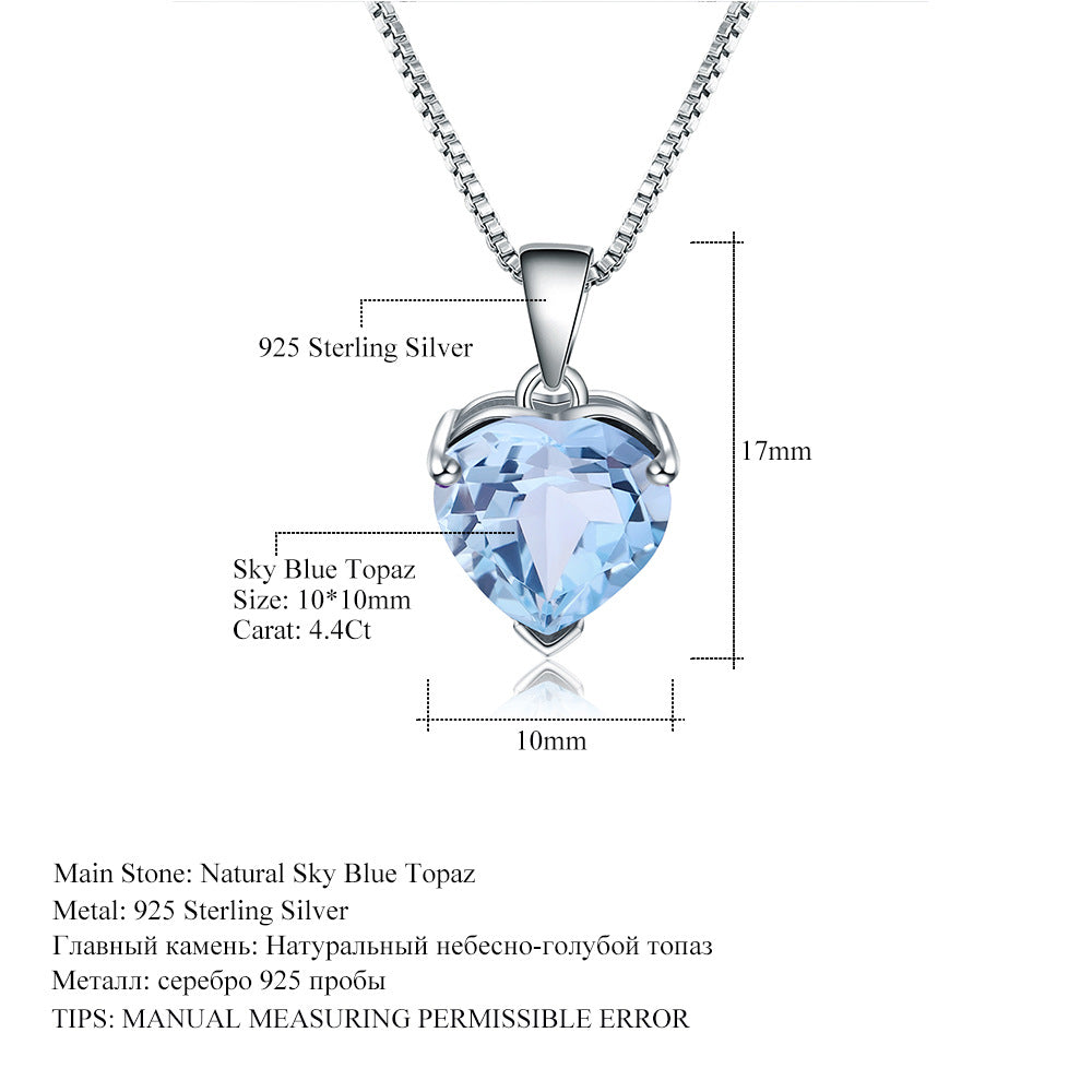OliyaDesign European and American style heart-shaped S925 sterling silver topaz necklace