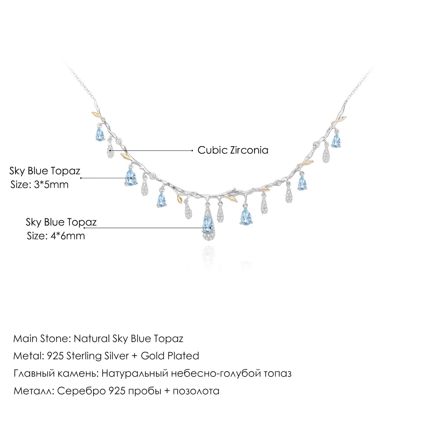 OliyaDesign Designer-Designed Necklace Featuring Exquisite Gemstone Floral Patterns In S925 Sterling Silver With Natural Topaz.