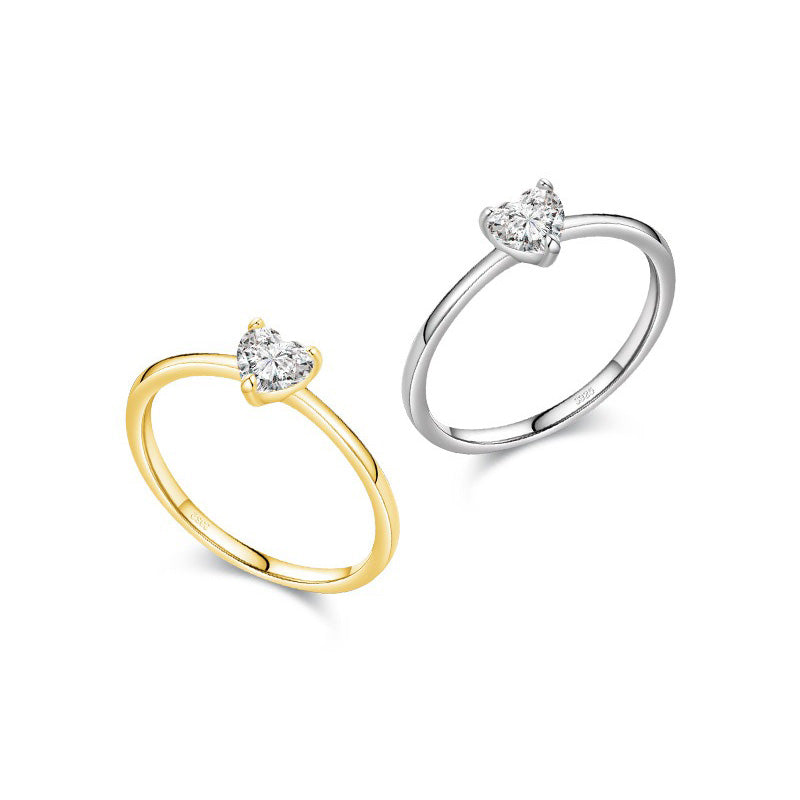 OliyaDesign S925 Sterling Silver Women'S Exquisite Heart-Shaped Finger Ring