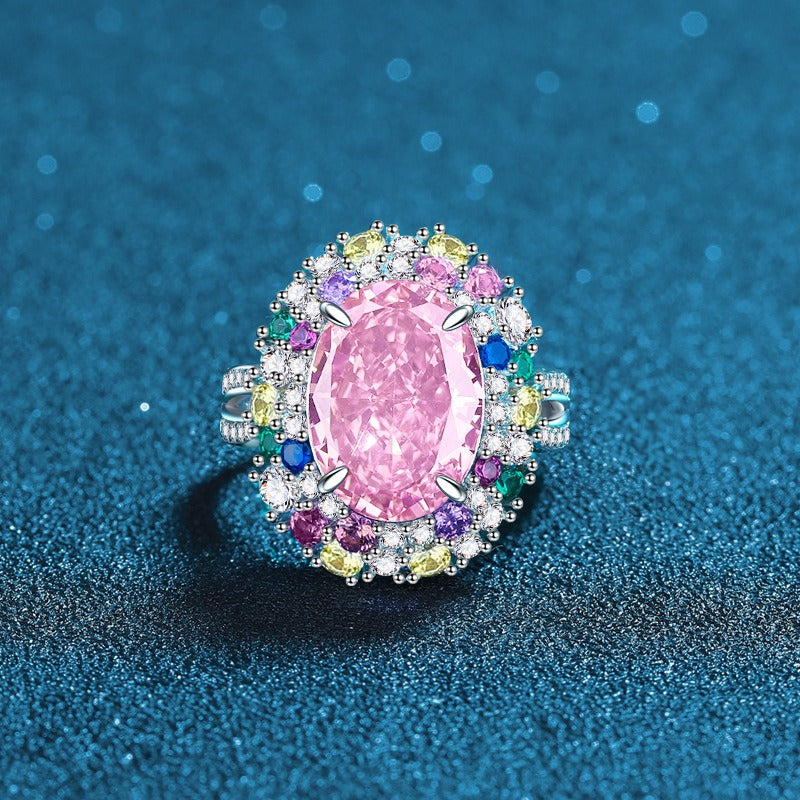 OliyaDesign Padparadscha pink high-carbon diamond oval open ring