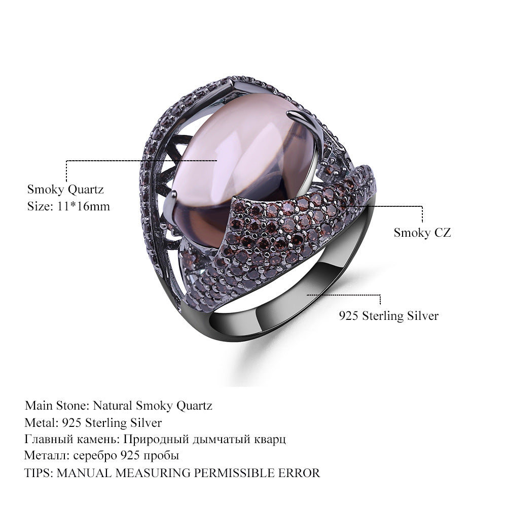OliyaDesign Natural Smoky Quartz, High-End, Vintage And Luxurious S925 Sterling Silver Ring With Natural Gemstones.