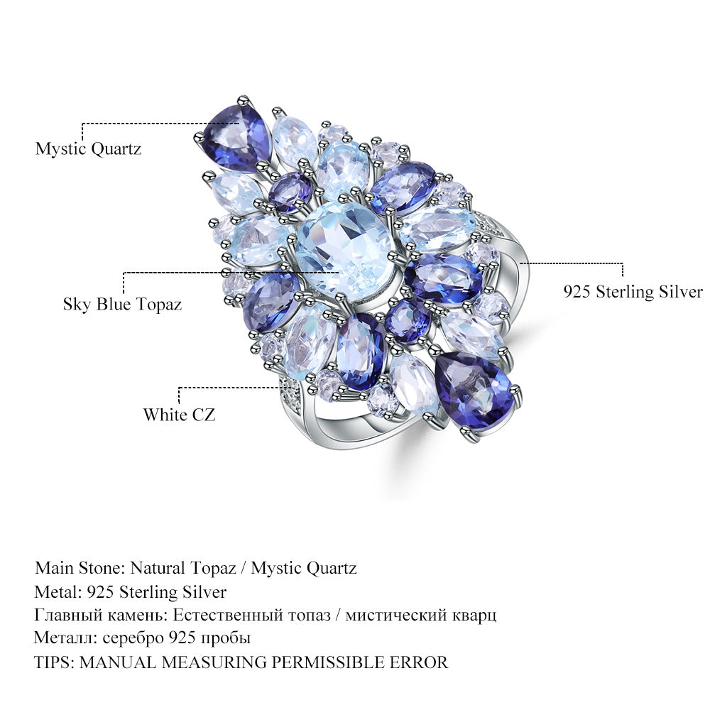 OliyaDesign Italian Craftsmanship, Luxurious And Elegant S925 Sterling Silver Natural Topaz Ring