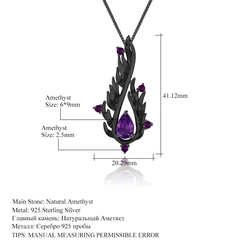 OliyaDesign Italian Craftsmanship 925 Sterling Silver Natural Amethyst Necklace Pendant