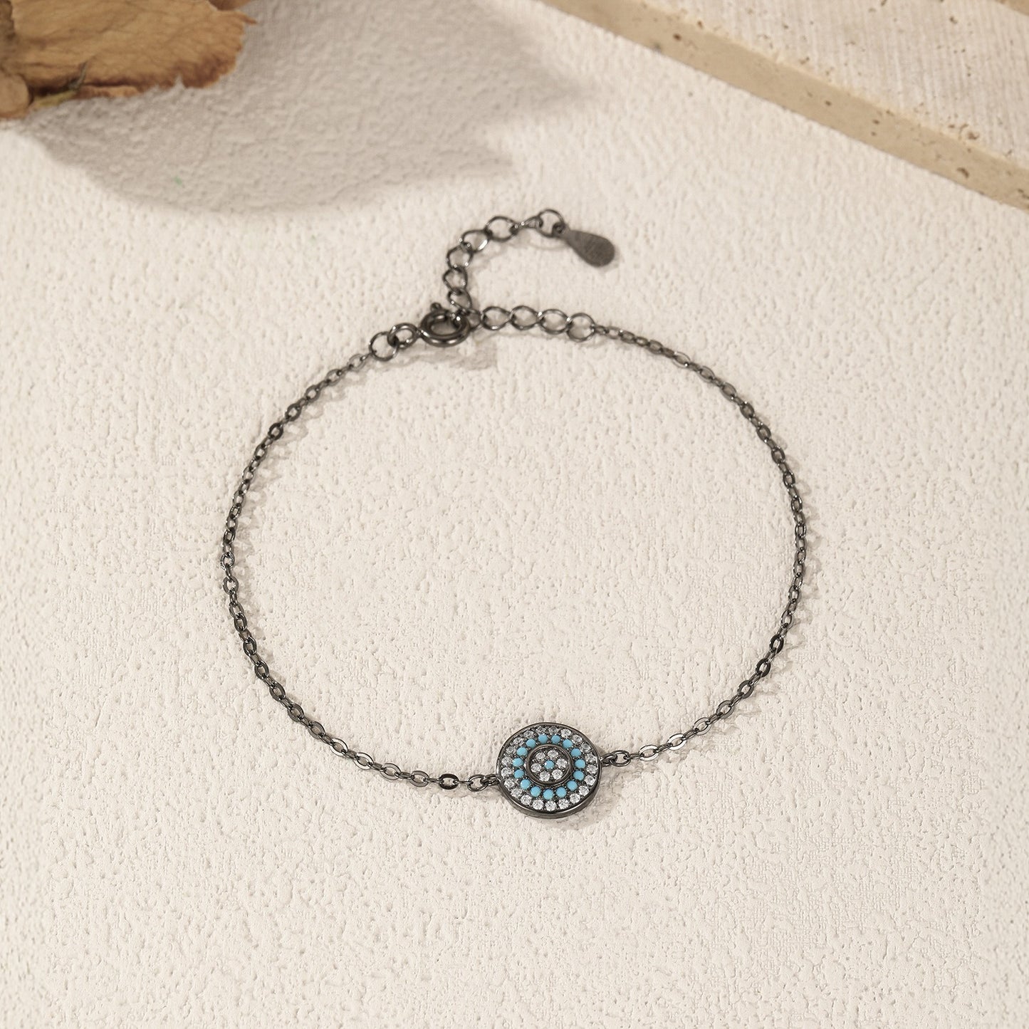 OliyaDesign S925 Sterling Silver Black Gold Synthetic Turquoise Geometric Bracelet