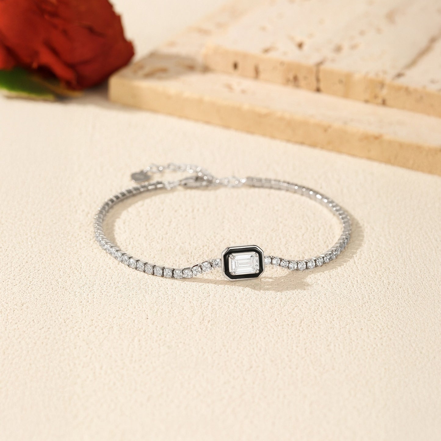 OliyaDesign S925 Sterling Silver Niche Design Black Enamel Bracelet