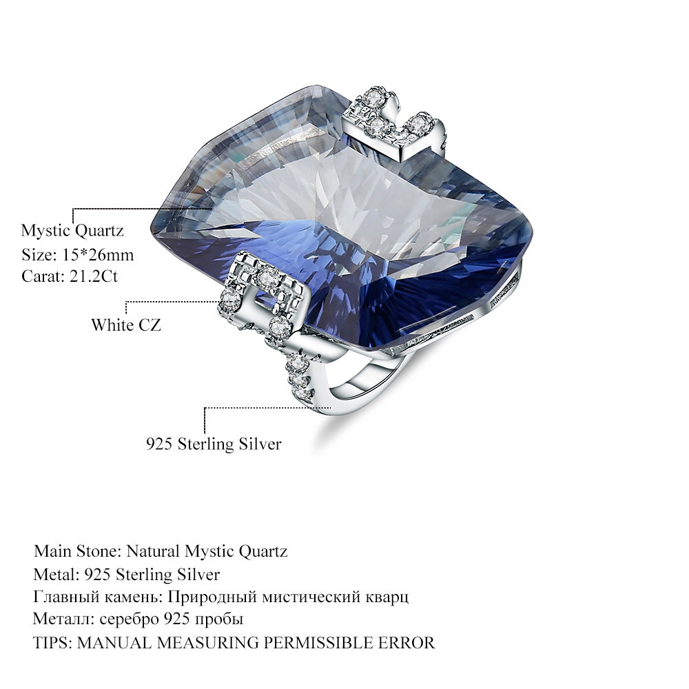 OliyaDesign Natural Smoky Quartz 925 Silver Irregular-Shaped Large Carat Natural Gemstone Ring