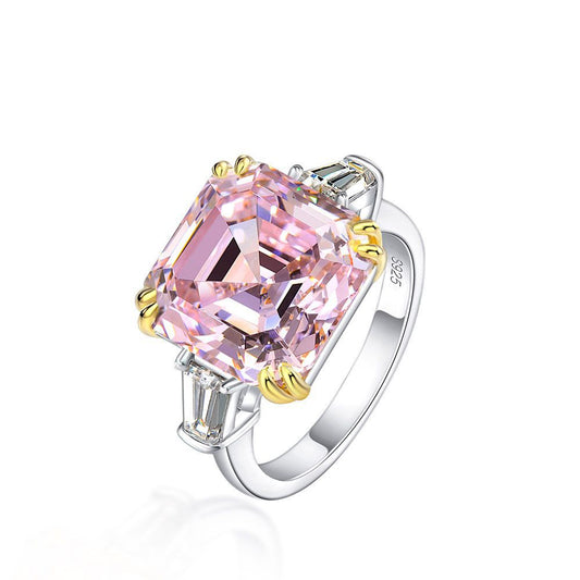 OliyaDesign Sterling Silver Engagement Ring for Women,Asscher Cut 12MM 7CT Simulated Diamond 5A Cubic Zirconia Wedding Promise Ring Gifts for Her