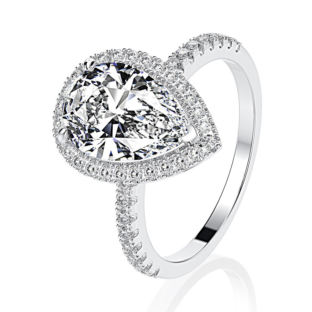 OliyaDesign Hot Selling High Carbon Diamond Ring 4-carat Set in Europe and America, Pear Shaped 8 * 12mm Redion Cut Ring