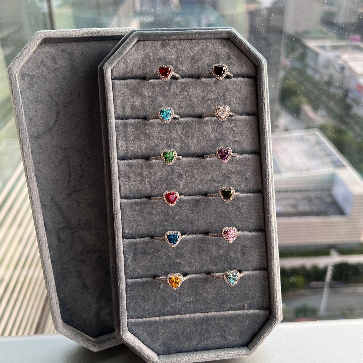 OliyaDesign 925 Sterling Silver Heart/Square/Pear Shape Rings for Women Created Gemstone Engagement Birthday Party Jewerly