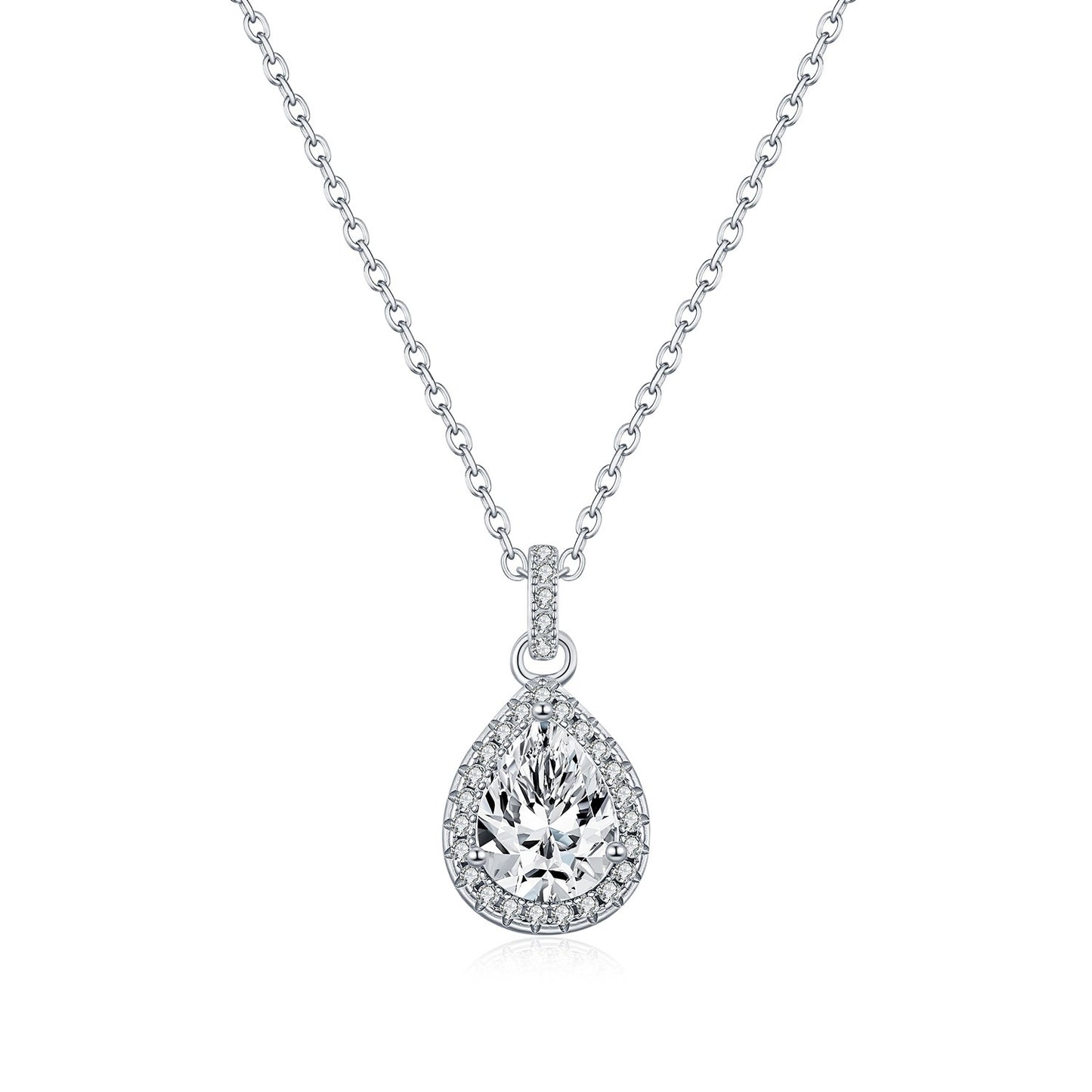 OliyaDesign S925 Sterling Silver Teardrop Single Diamond Necklace