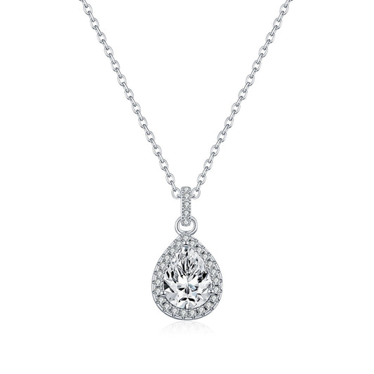OliyaDesign S925 Sterling Silver Teardrop Single Diamond Necklace