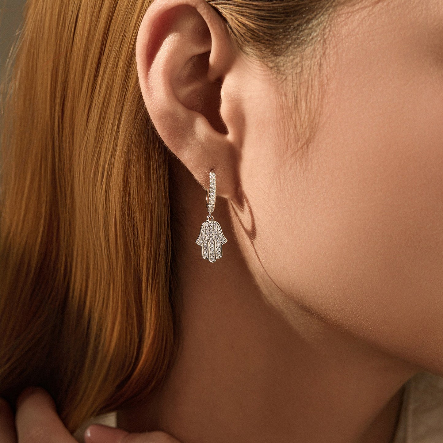 OliyaDesign S925 Sterling Silver Niche Design Luxury Diamond-Studded Palm Earrings