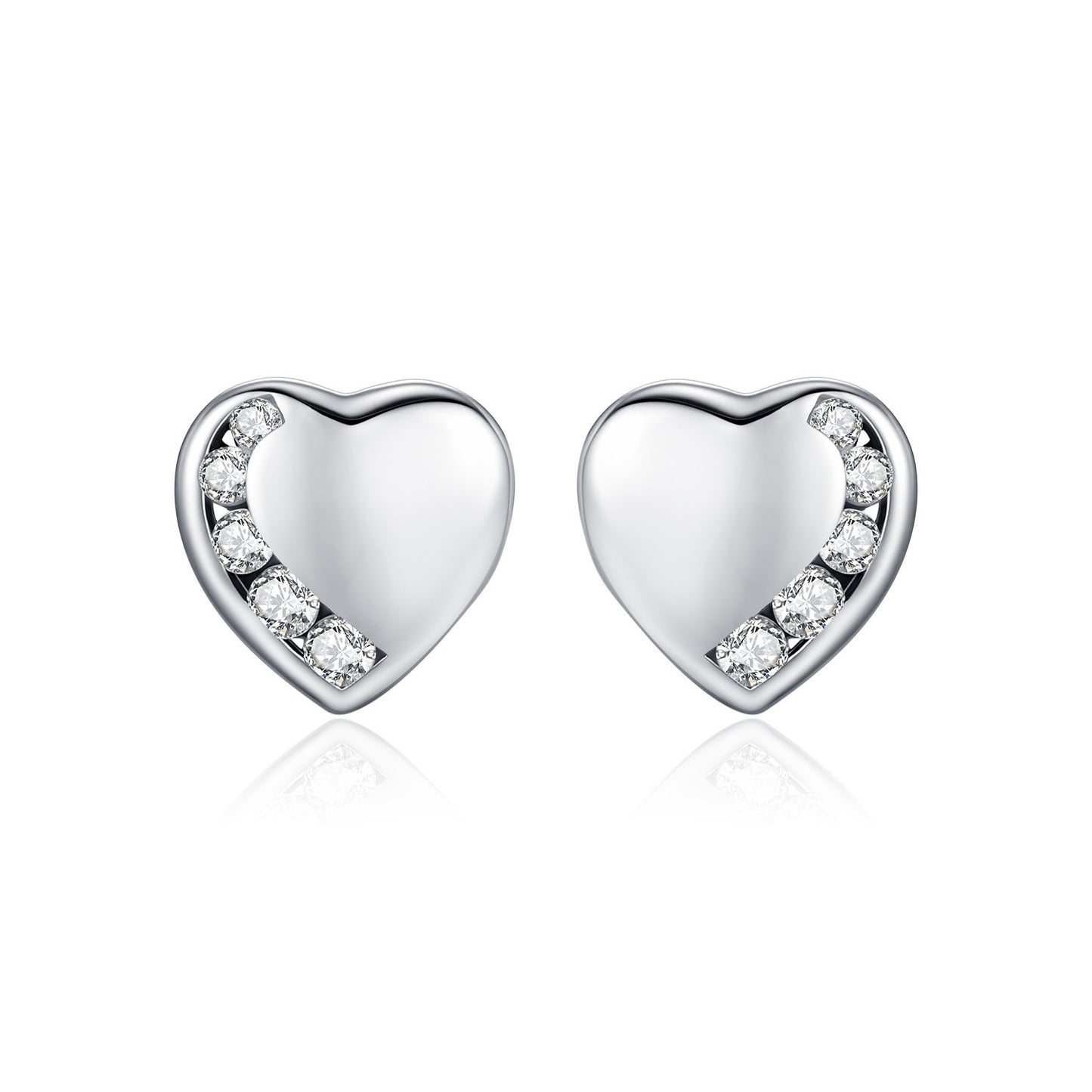 OliyaDesign S925 Sterling Silver Simple Polished Heart-Shaped Diamond Stud Earrings