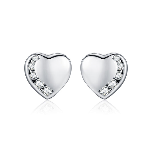 OliyaDesign S925 Sterling Silver Simple Polished Heart-Shaped Diamond Stud Earrings