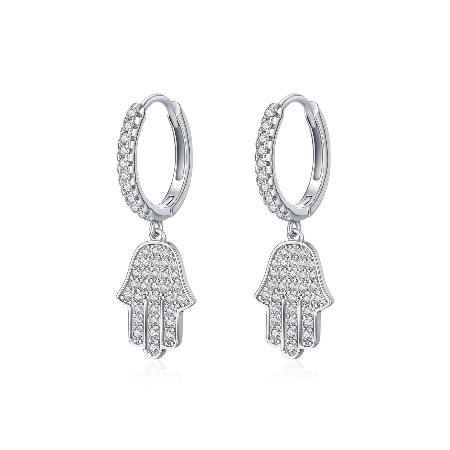 OliyaDesign S925 Sterling Silver Niche Design Luxury Diamond-Studded Palm Earrings