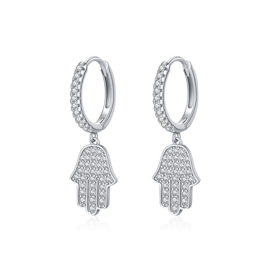 OliyaDesign S925 Sterling Silver Niche Design Luxury Diamond-Studded Palm Earrings