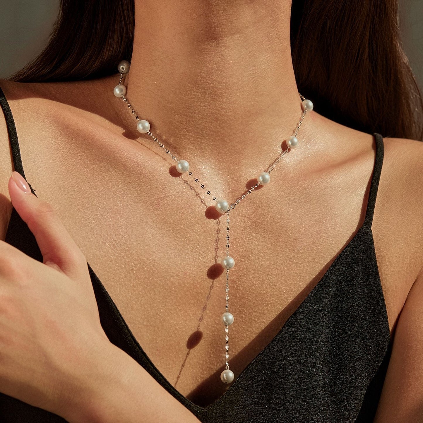 OliyaDesign S925 Sterling Silver Crystal Pearl Necklace