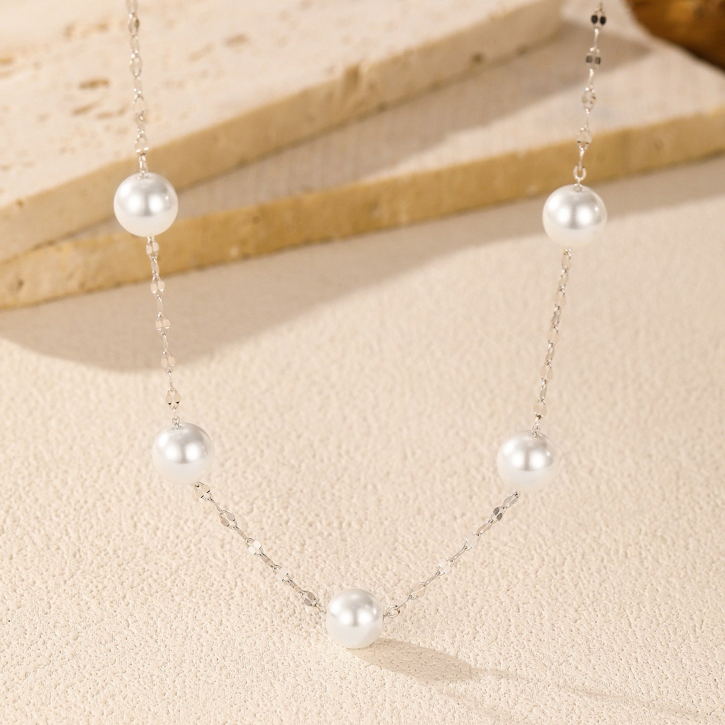OliyaDesign S925 Sterling Silver Crystal Pearl Necklace