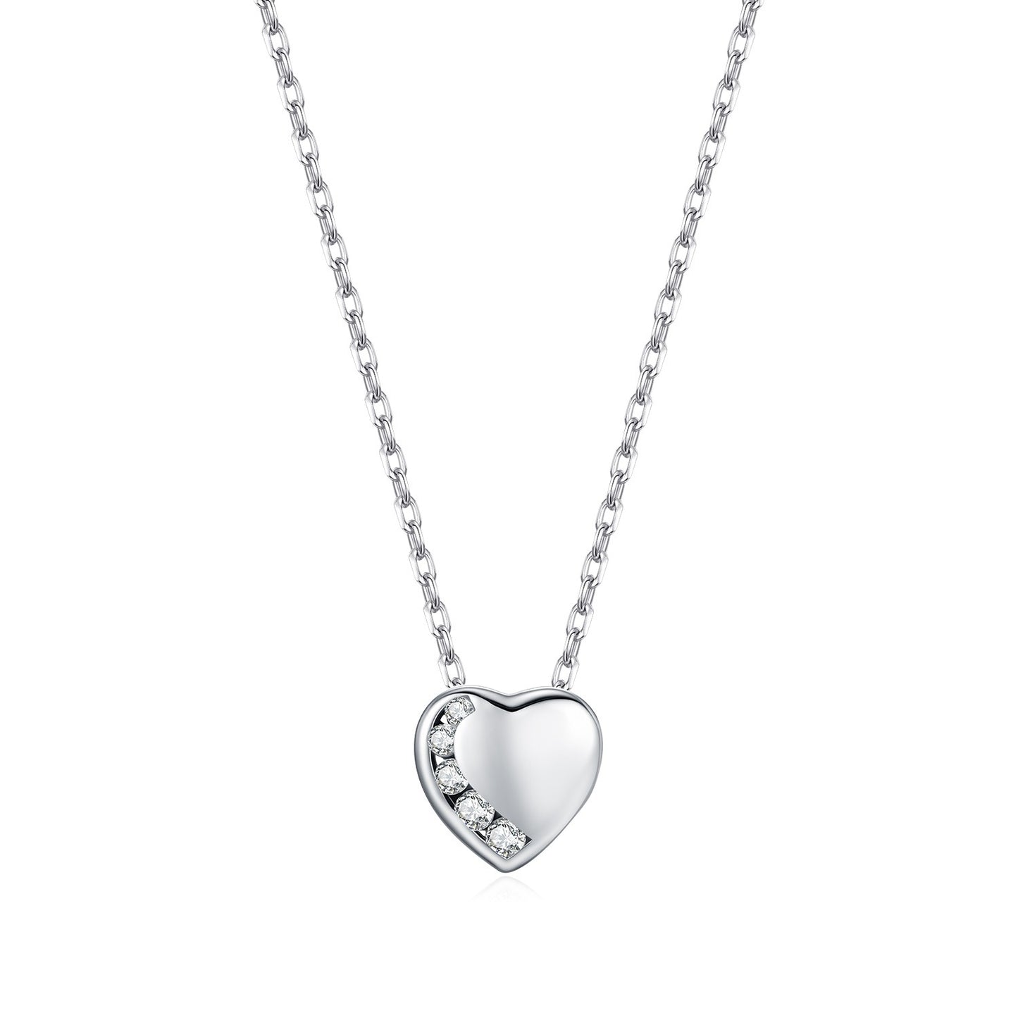 OliyaDesign S925 Sterling Silver Heart-Shaped Diamond Necklace