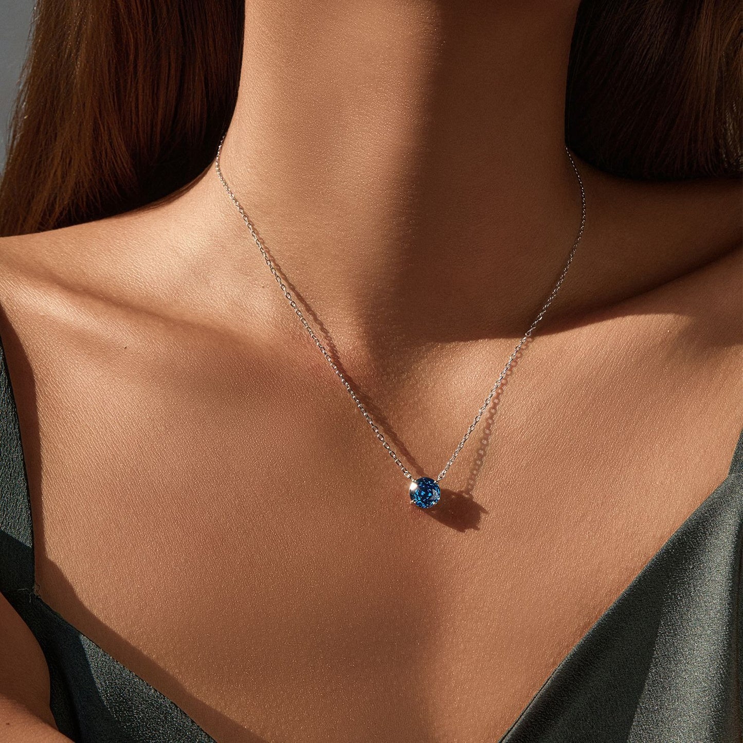 OliyaDesign S925 Sterling Silver Royal Blue Rose-Cut Diamond Clavicle Necklace