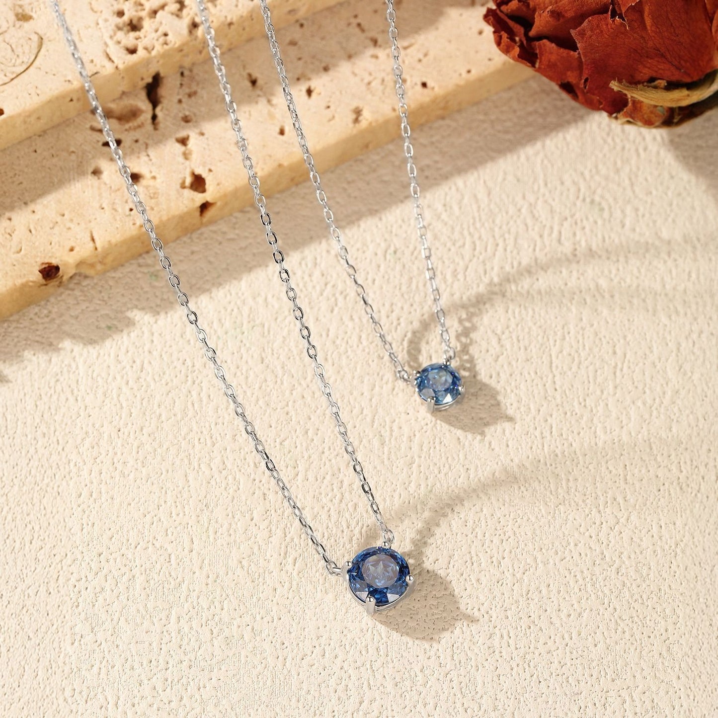 OliyaDesign S925 Sterling Silver Royal Blue Rose-Cut Diamond Clavicle Necklace