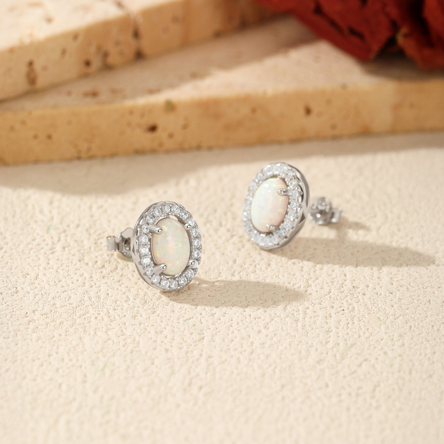 OliyaDesign S925 Sterling Silver Niche Design Studded Opal Earrings