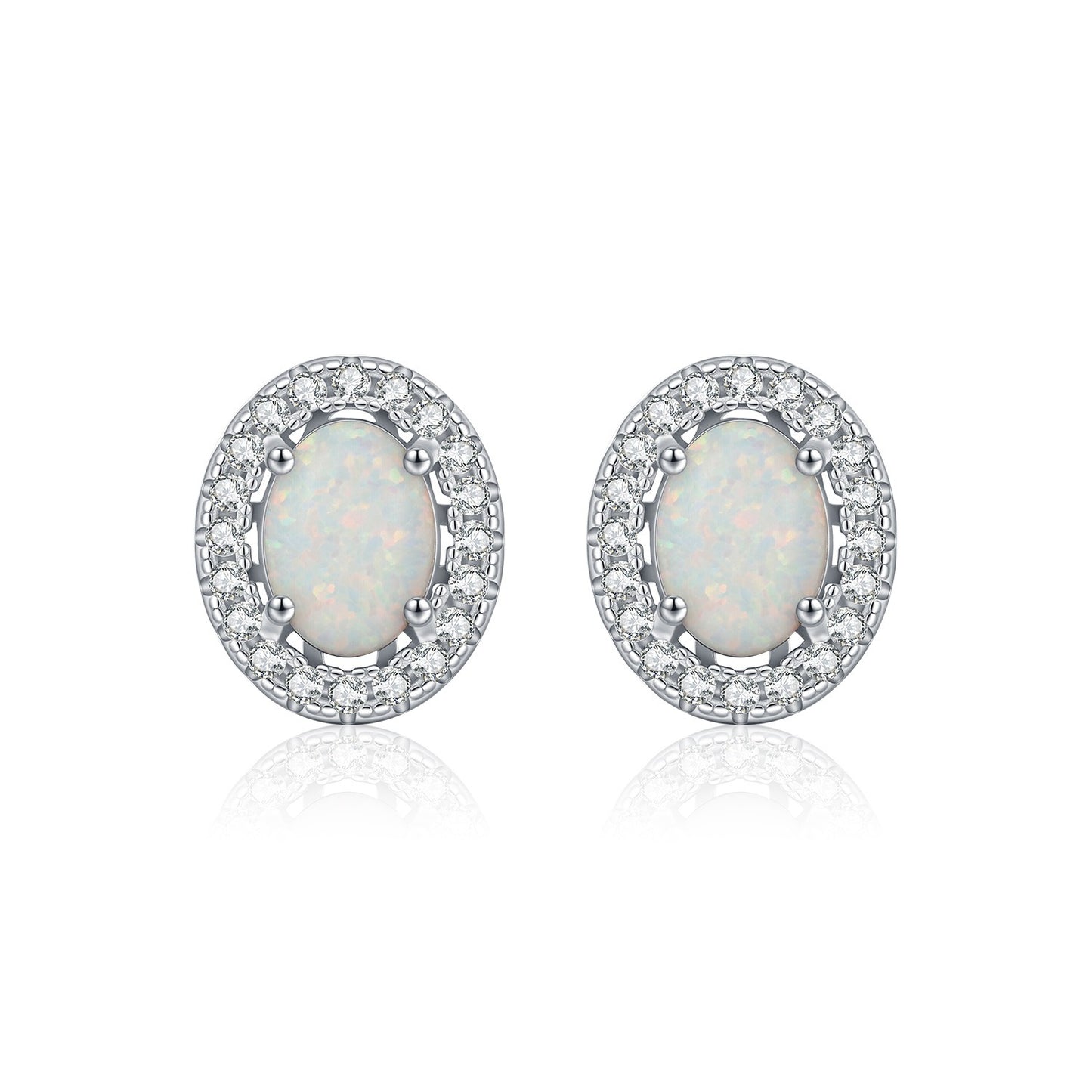 OliyaDesign S925 Sterling Silver Niche Design Studded Opal Earrings