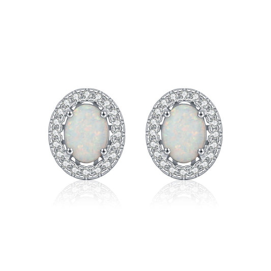 OliyaDesign S925 Sterling Silver Niche Design Studded Opal Earrings