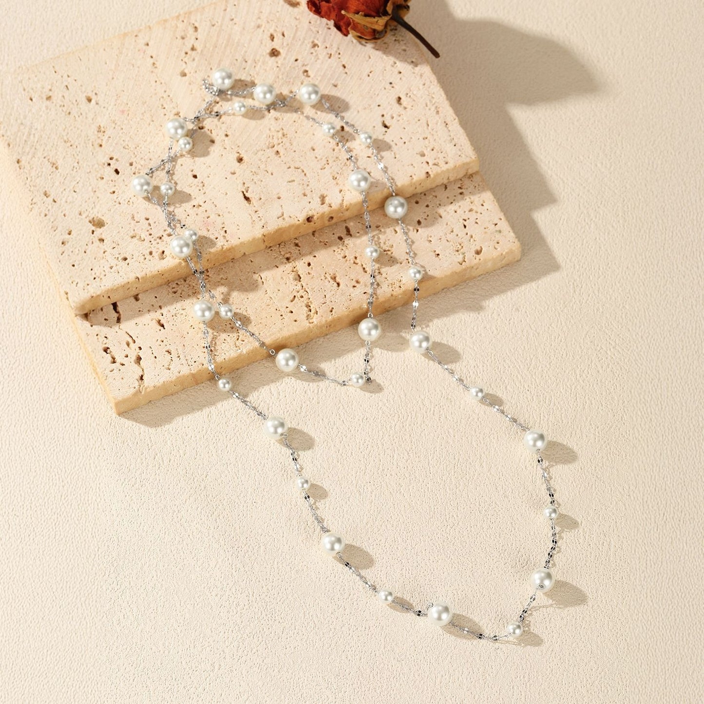 S925 Sterling Silver French Elegant Crystal Pearl Necklace