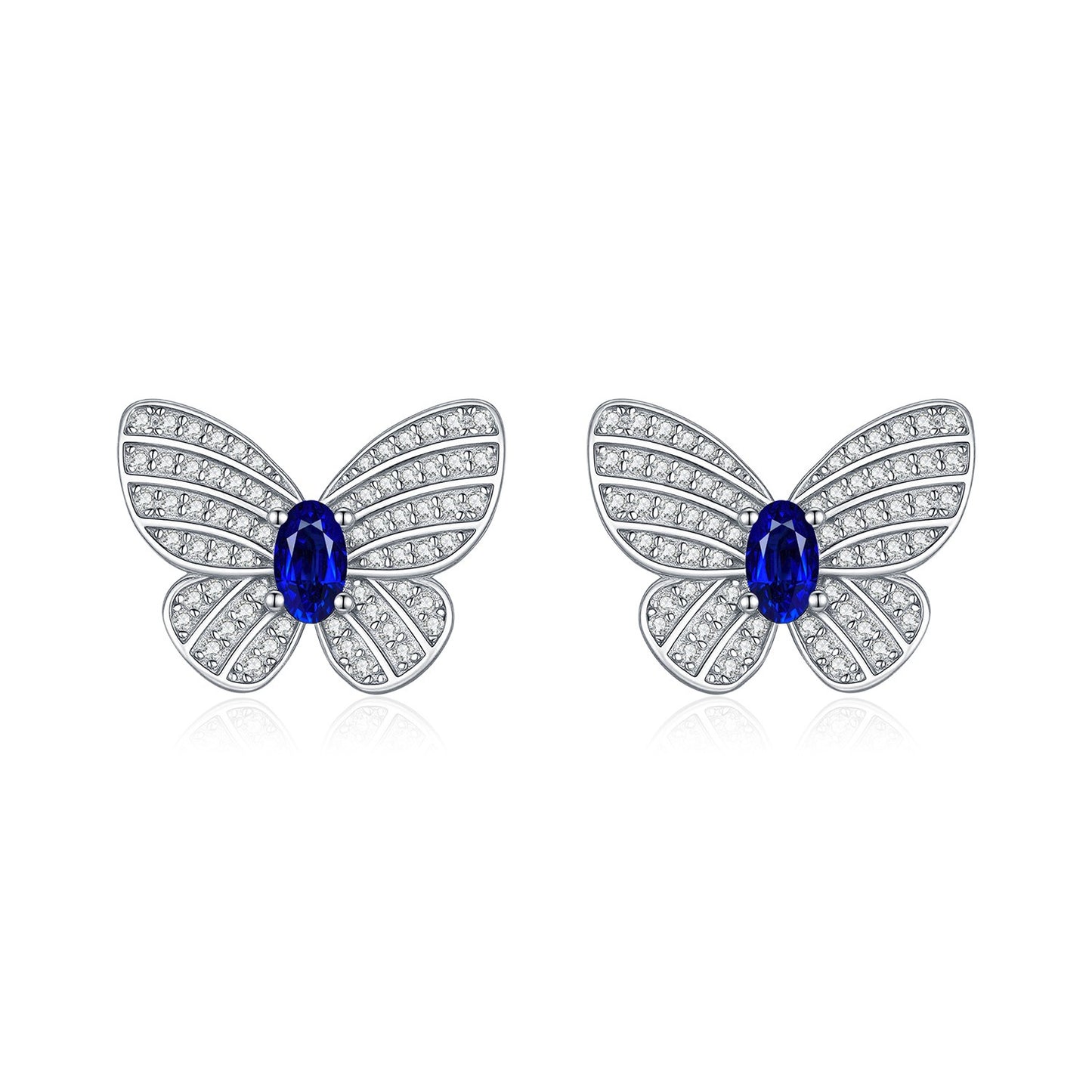 OliyaDesign S925 Sterling Silver Vintage Royal Blue Diamond Butterfly Earrings