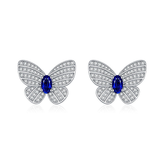 OliyaDesign S925 Sterling Silver Vintage Royal Blue Diamond Butterfly Earrings