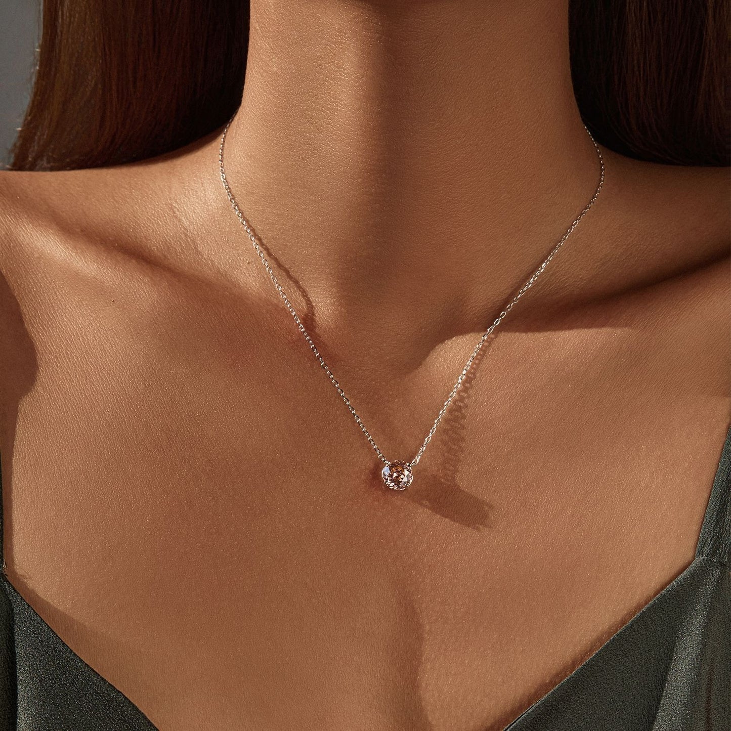 OliyaDesign S925 Sterling Silver Morgan Pink Rose Cut Diamond Necklace