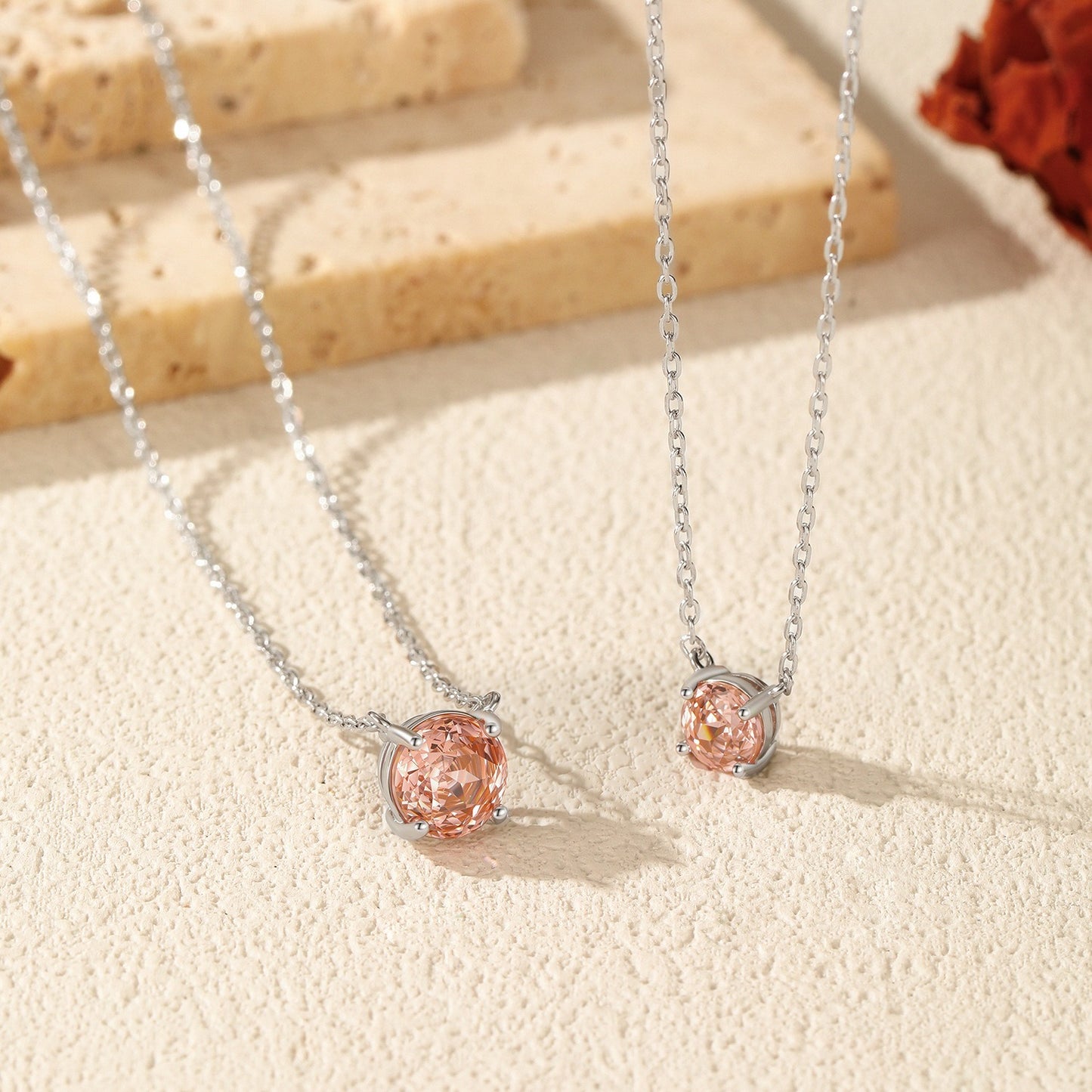 OliyaDesign S925 Sterling Silver Morgan Pink Rose Cut Diamond Necklace