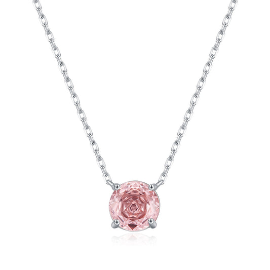 OliyaDesign S925 Sterling Silver Morgan Pink Rose Cut Diamond Necklace