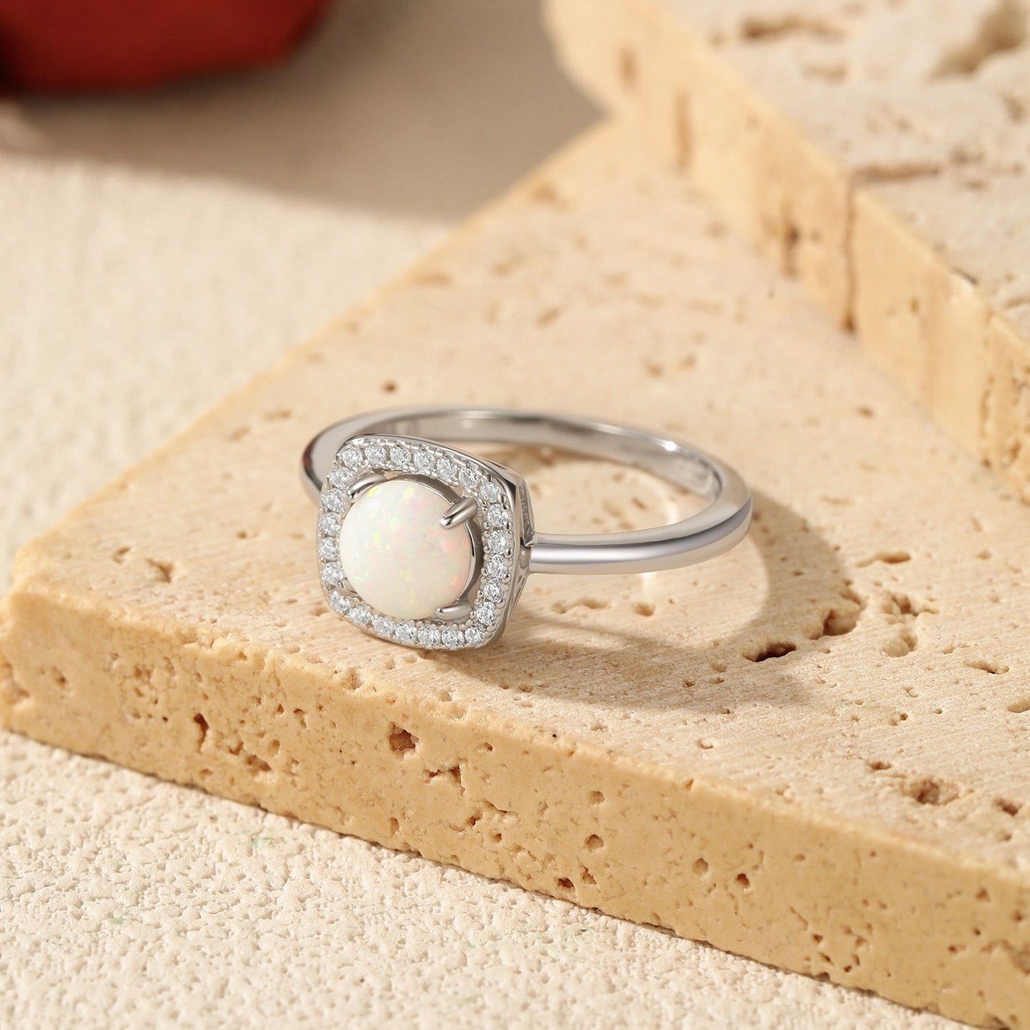 OliyaDesign S925 Sterling Silver French Vintage Synthetic Opal Ring