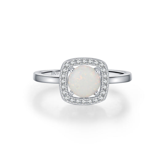OliyaDesign S925 Sterling Silver French Vintage Synthetic Opal Ring