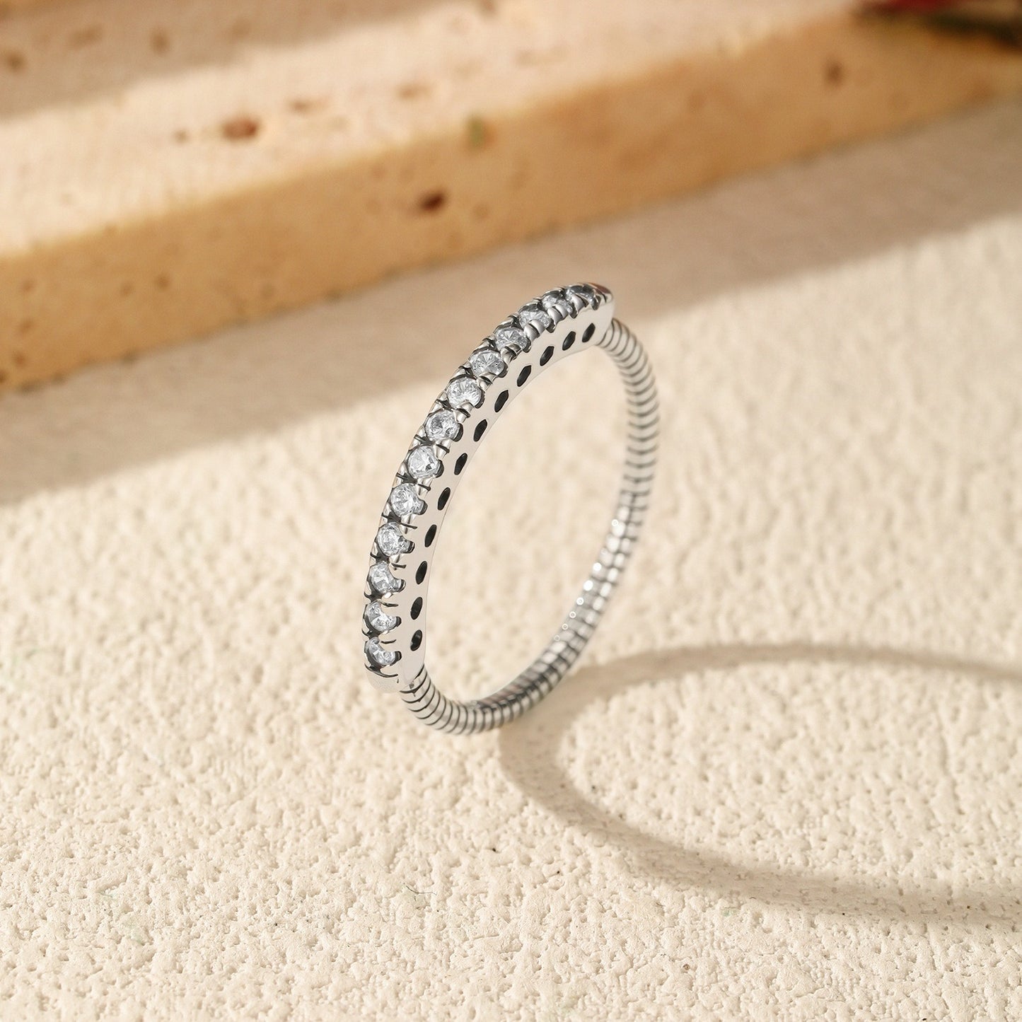 OliyaDesign S925 Sterling Silver Vintage Antique Textured Diamond Ring
