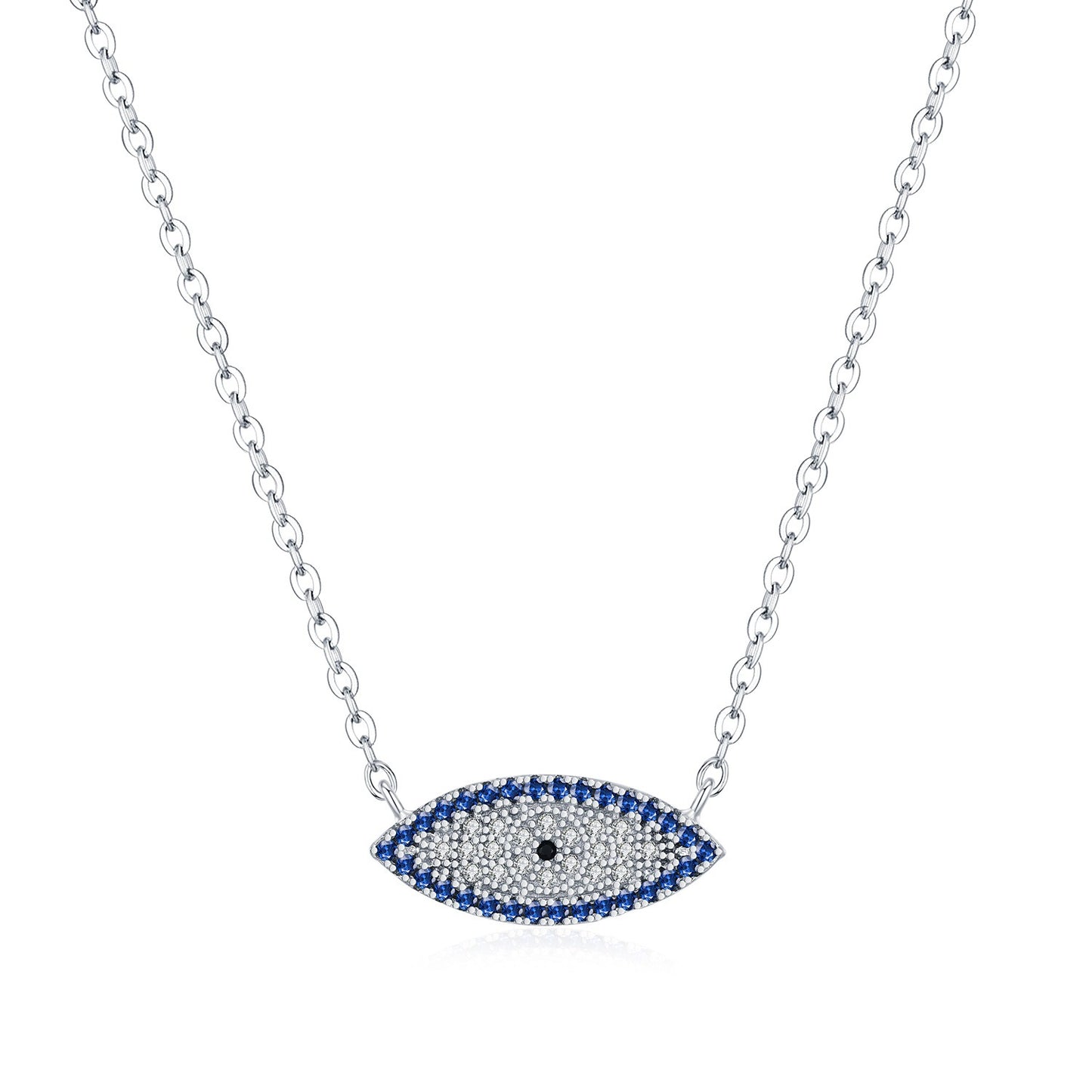 OliyaDesign S925 Sterling Silver Blue Cat's Eye Diamond Clavicle Necklace