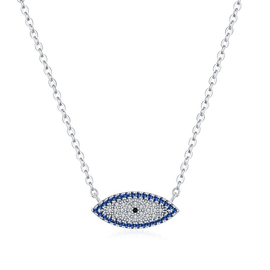 OliyaDesign S925 Sterling Silver Blue Cat's Eye Diamond Clavicle Necklace