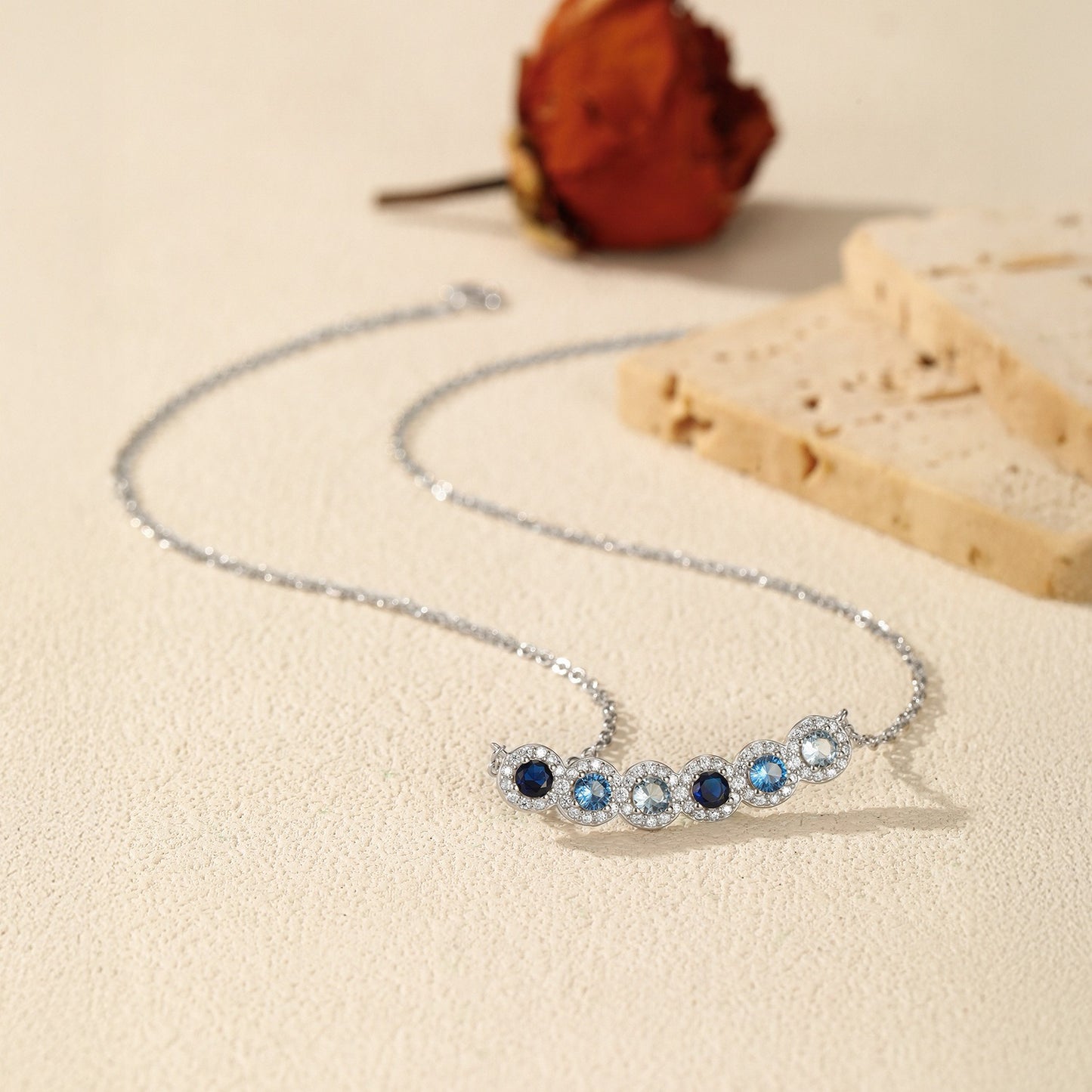 OliyaDesign S925 Sterling Silver Cool-toned Vintage Gradient Blue Necklace
