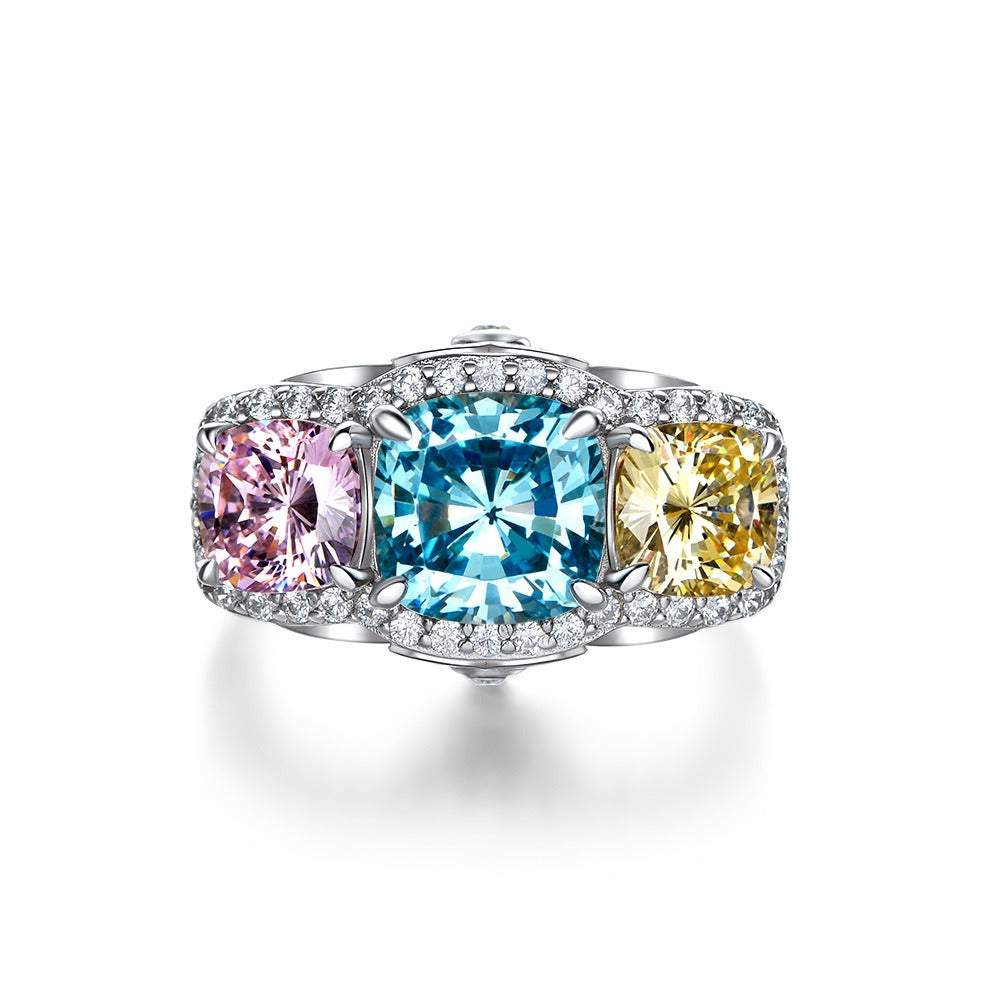 OliyaDesign 2-Carat Oval-Shaped 8*8 Imitation Colored Diamond Ring