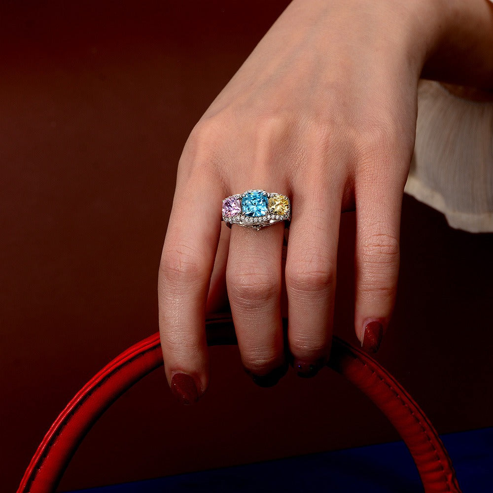 OliyaDesign 2-Carat Oval-Shaped 8*8 Imitation Colored Diamond Ring
