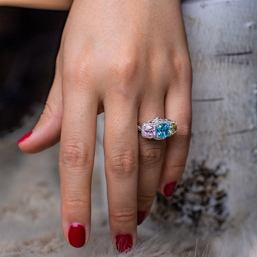 OliyaDesign 2-Carat Oval-Shaped 8*8 Imitation Colored Diamond Ring