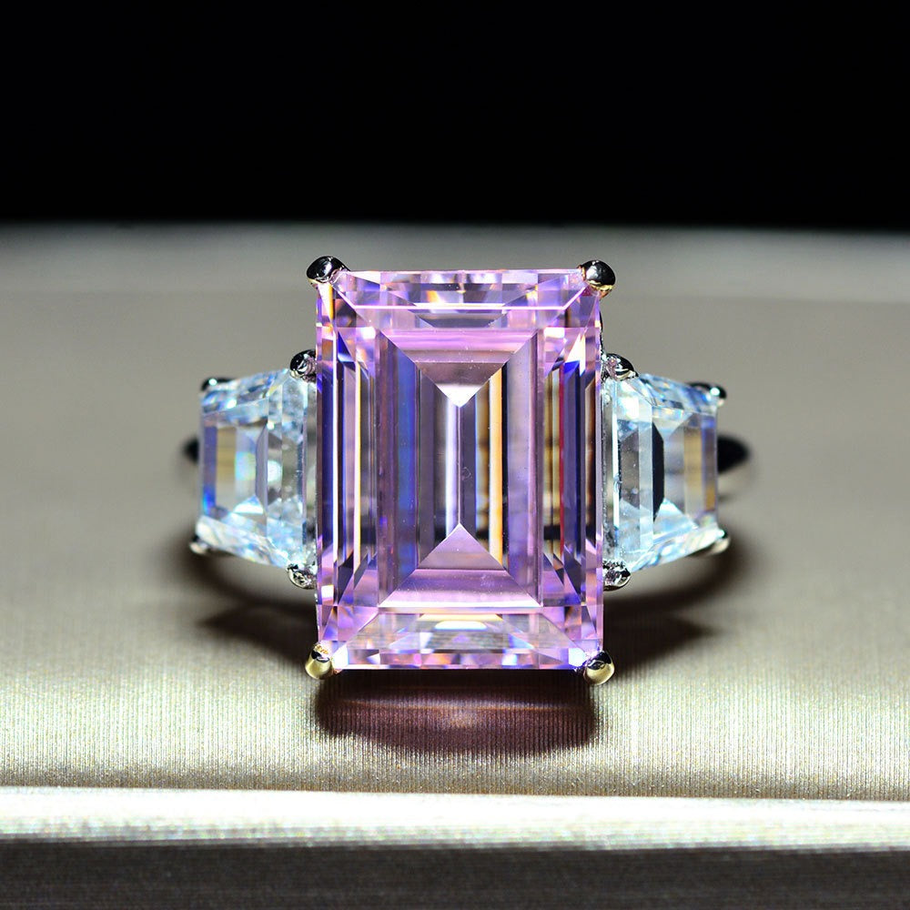 OliyaDesign 8-Carat Emerald-Cut 10*14 Simple And Elegant Wedding Ring In S925 Silver.