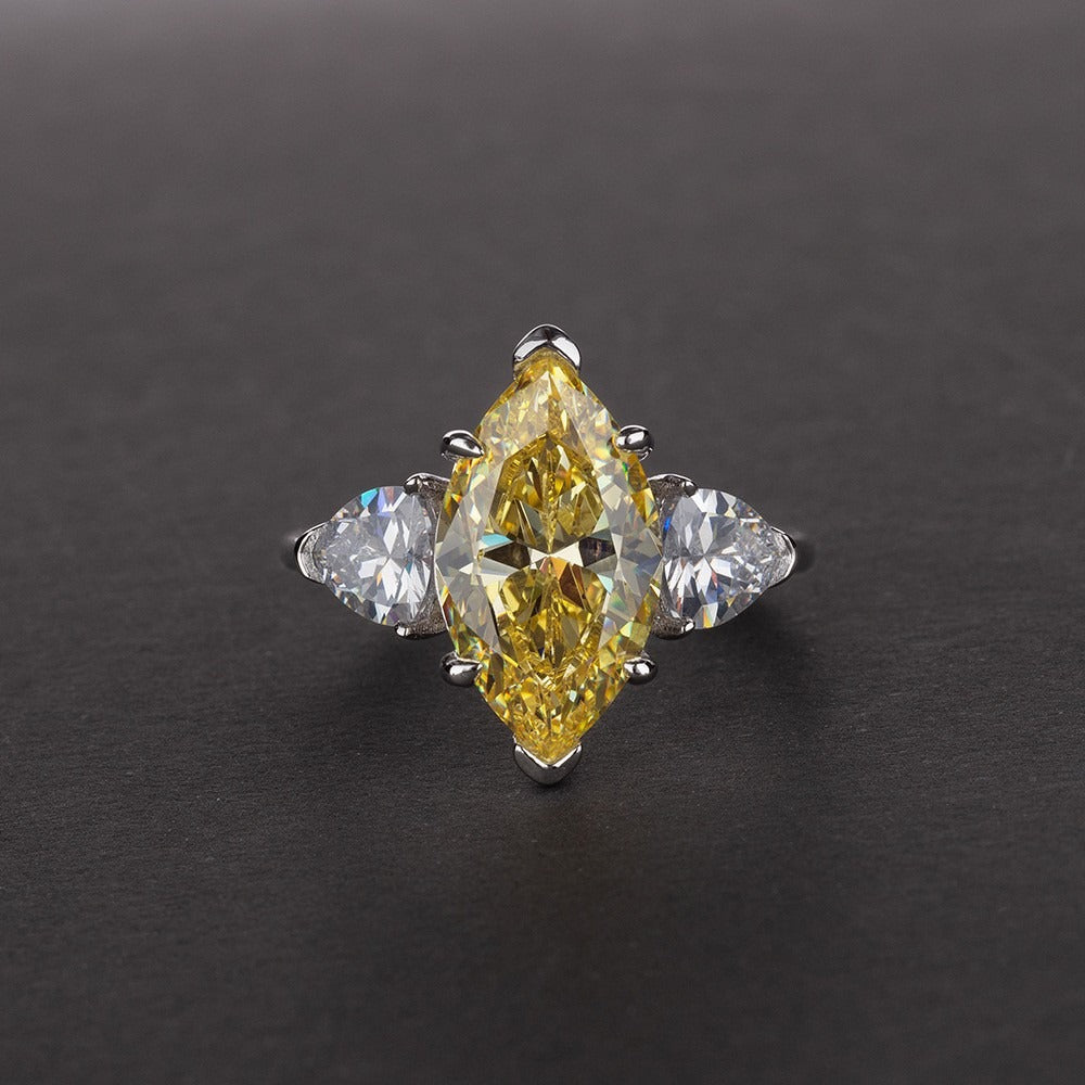 OliyaDesign 8*14mm Marquise Cut 3-Carat S925 Sterling Silver High-Carbon Diamond Ring