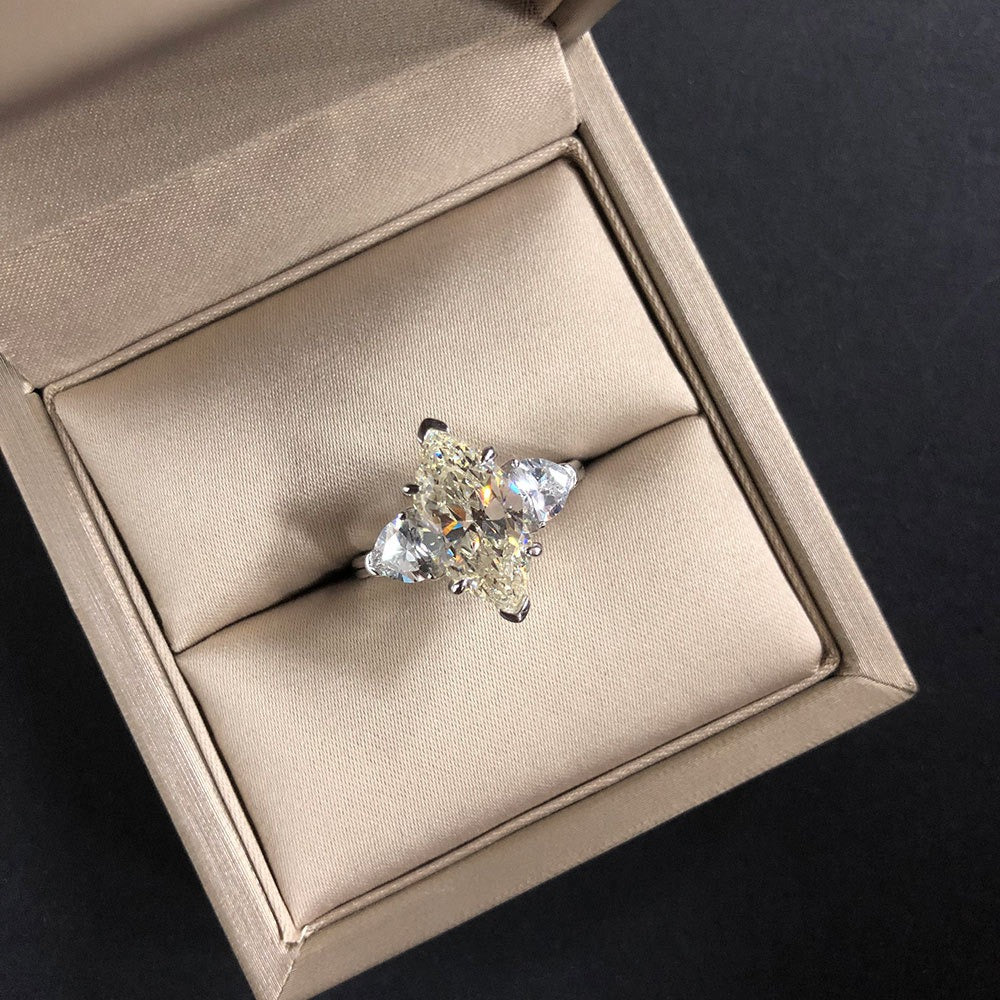 OliyaDesign 8*14mm Marquise Cut 3-Carat S925 Sterling Silver High-Carbon Diamond Ring