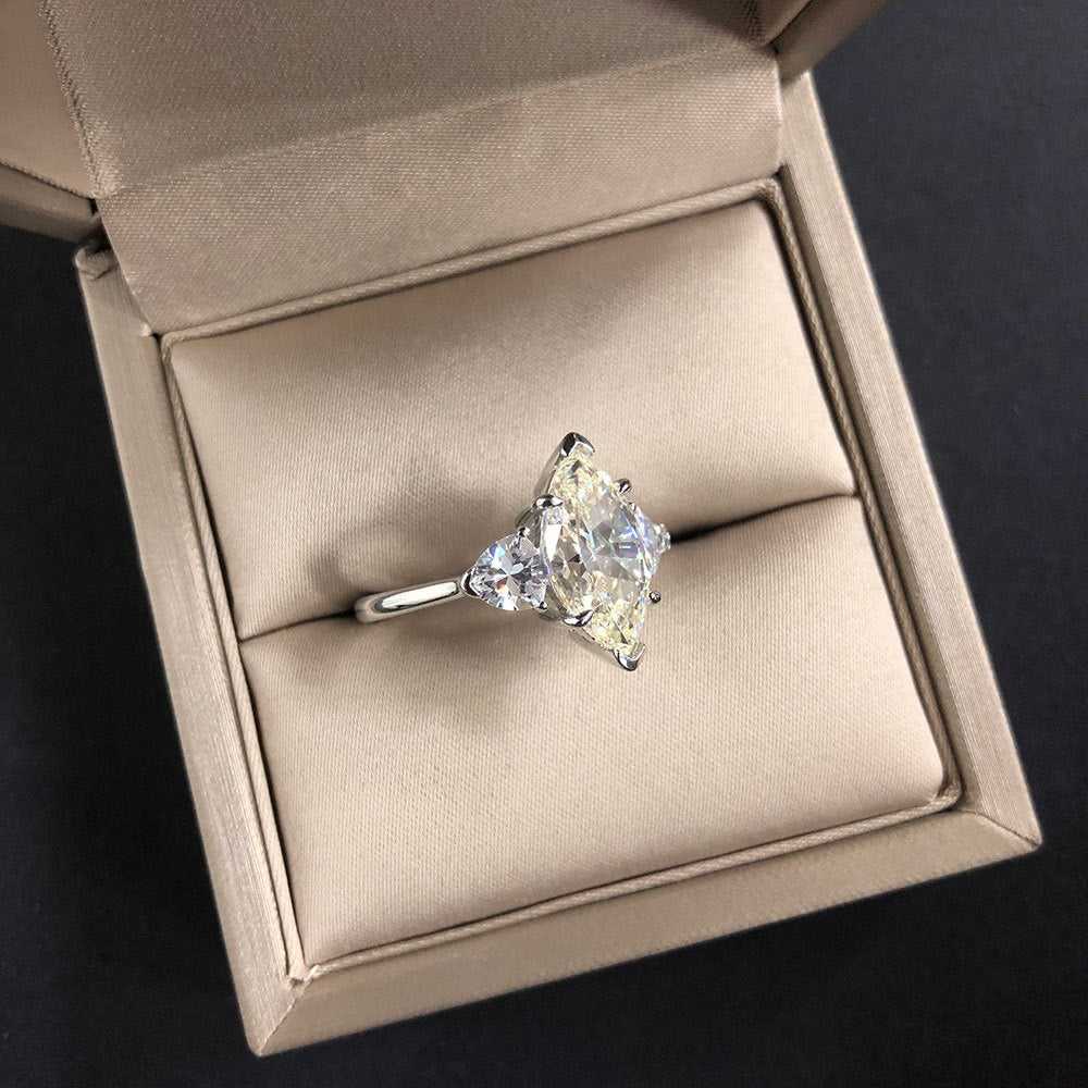 OliyaDesign 8*14mm Marquise Cut 3-Carat S925 Sterling Silver High-Carbon Diamond Ring